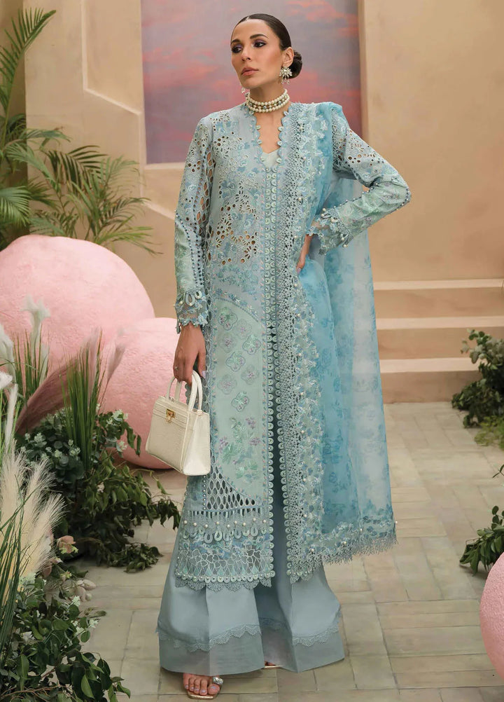 The Painted Garden by Afrozeh Embroidered Lawn Suit Unstitched 3 Piece AF24PG D-05 Serene Sapphire - Summer Collection
