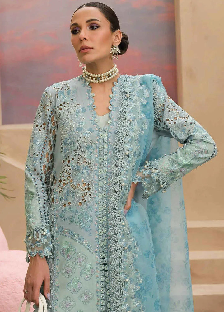 The Painted Garden by Afrozeh Embroidered Lawn Suit Unstitched 3 Piece AF24PG D-05 Serene Sapphire - Summer Collection