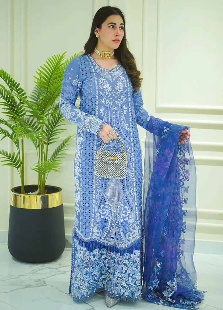 The Painted Garden by Afrozeh Embroidered Lawn Suit Unstitched 3 Piece AF24PG D-07 Indigo Ink - Summer Collection