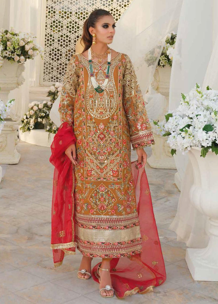 The Royal Mansion by Freesia Embroidered  Suits Unstitched 3 Piece FRE22RM FFD-0081 Hazel Gold - Wedding Collection