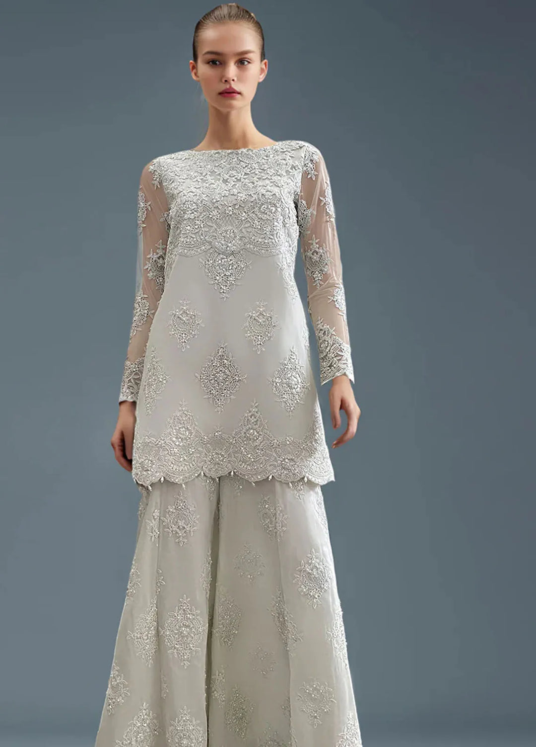 Threads And Motifz Pret Embroidered Net 3 Peice Suit 9225
