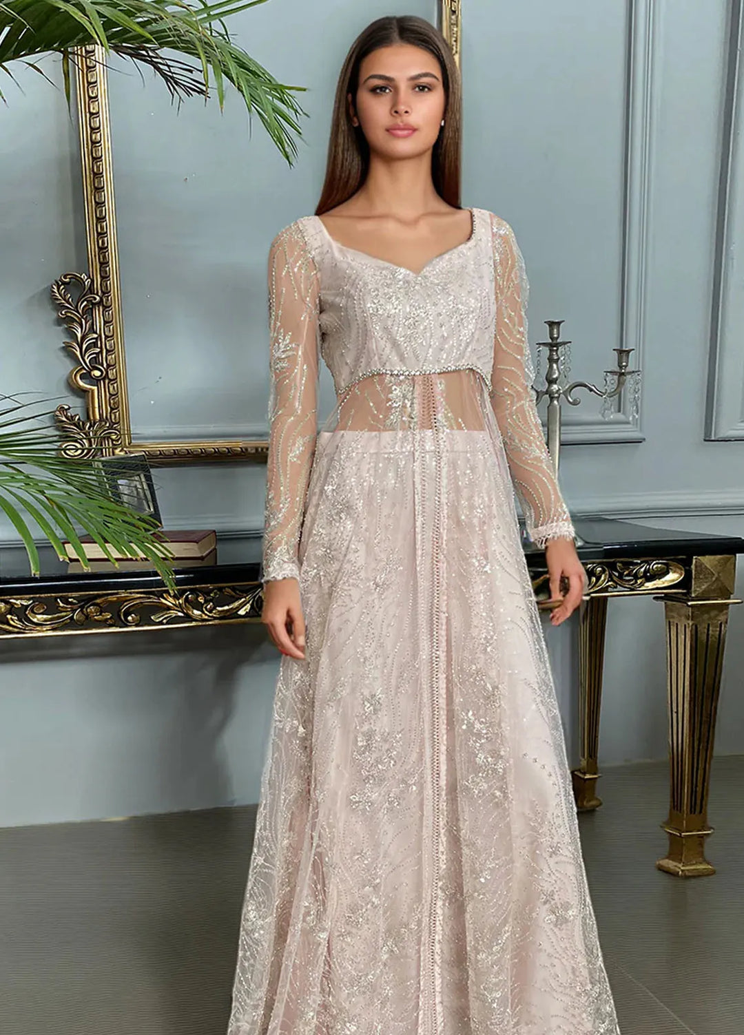Threads And Motifz Pret Embroidered Net 3 Peice Suit 9267