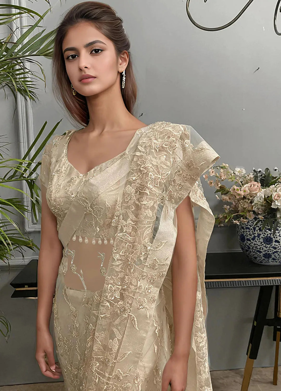 Threads And Motifz Pret Embroidered Net 3 Piece Suit 9163