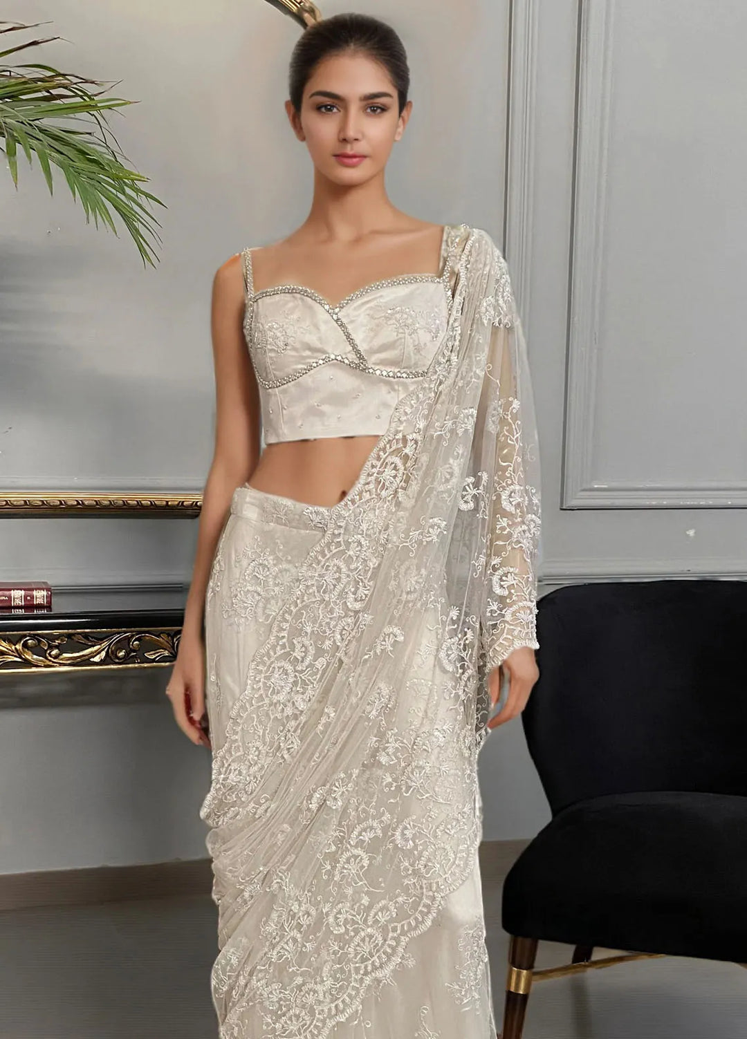 Threads And Motifz Pret Embroidered Net Saree 9265