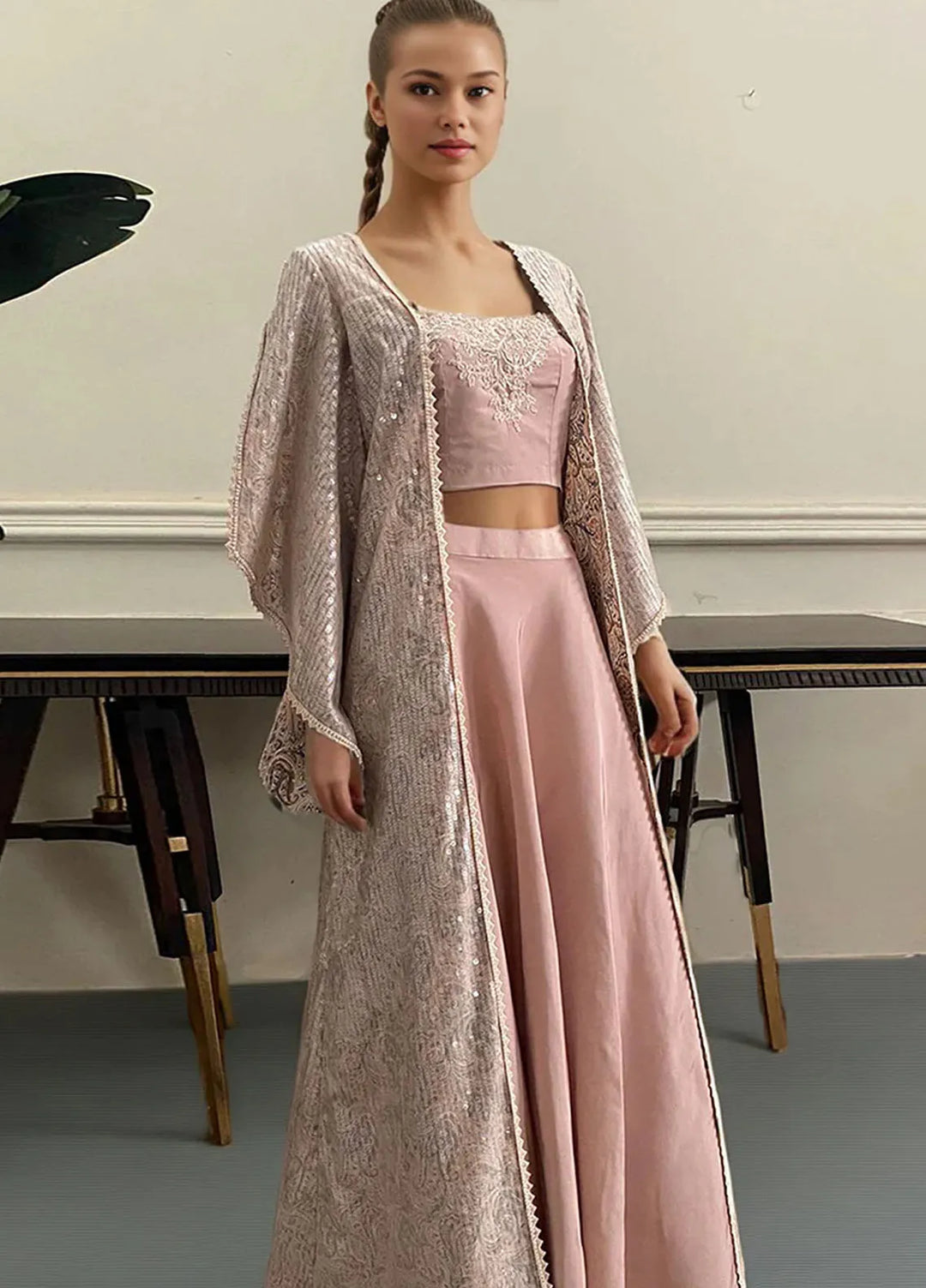 Threads And Motifz Pret Embroidered Printed Sequins 3 Peice Suit 9412