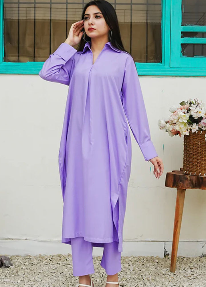 TNG Pret Plain Blended Cotton 2 Piece Suit Saya Lilac