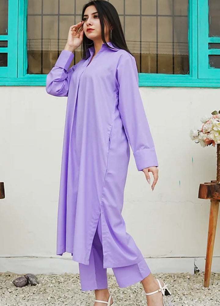 TNG Pret Plain Blended Cotton 2 Piece Suit Saya Lilac