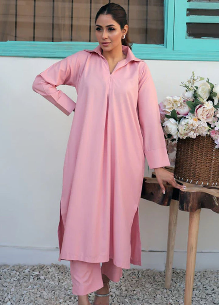 TNG Pret Plain Blended Cotton 2 Piece Suit Saya Soft Pink