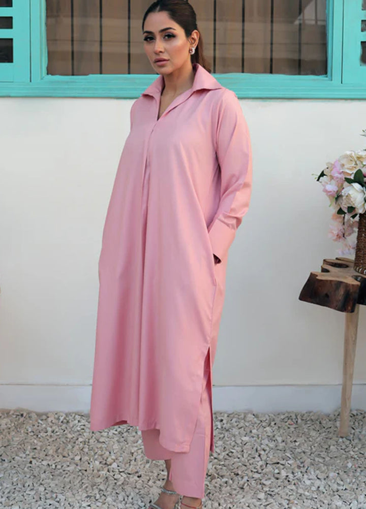 TNG Pret Plain Blended Cotton 2 Piece Suit Saya Soft Pink