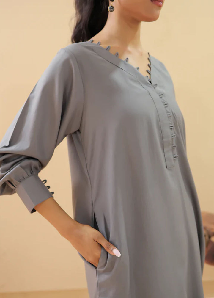 TNG Pret Plain Blended Cotton 2 Piece Suit Wania Grey