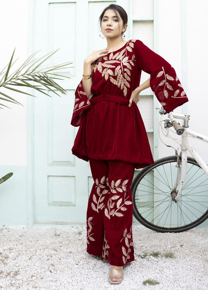 Top Notch Casual Pret  Velvet 2 Piece Suit TNH21VT Ruby