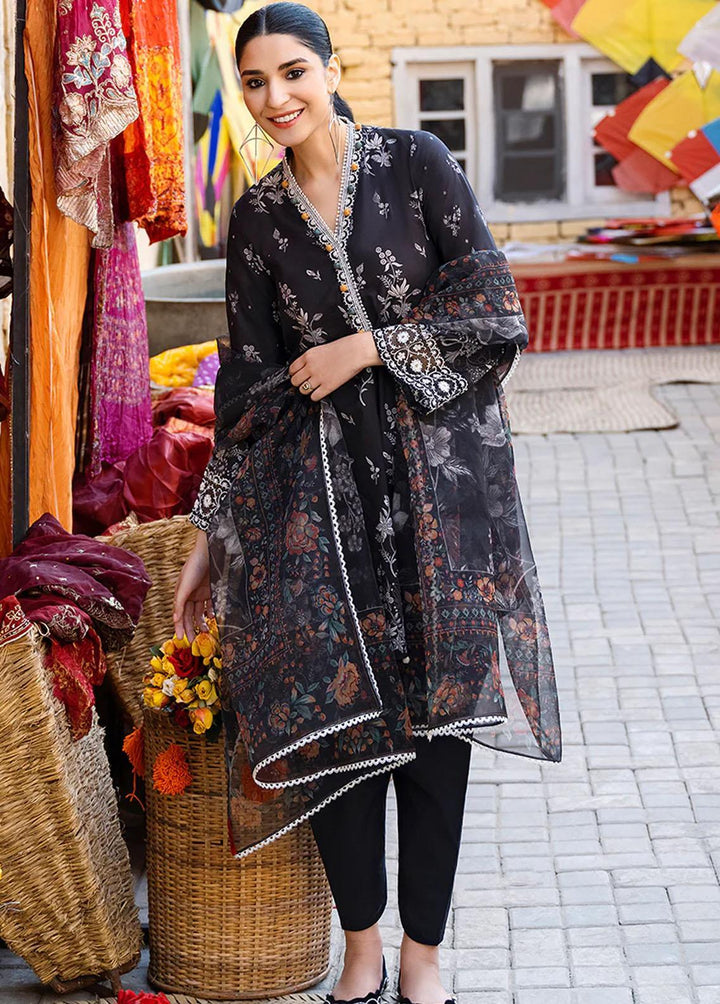 Uraan By Cross Stitch Embroidered Lawn Suits Unstitched 3 Piece CS23U Raven Coal - Premium Collection