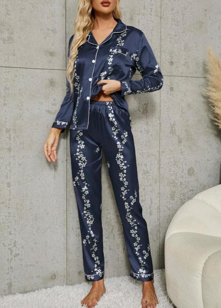 Valerie Night Wear Printed Silk Pajama Set VL0223-SS-NVFLO