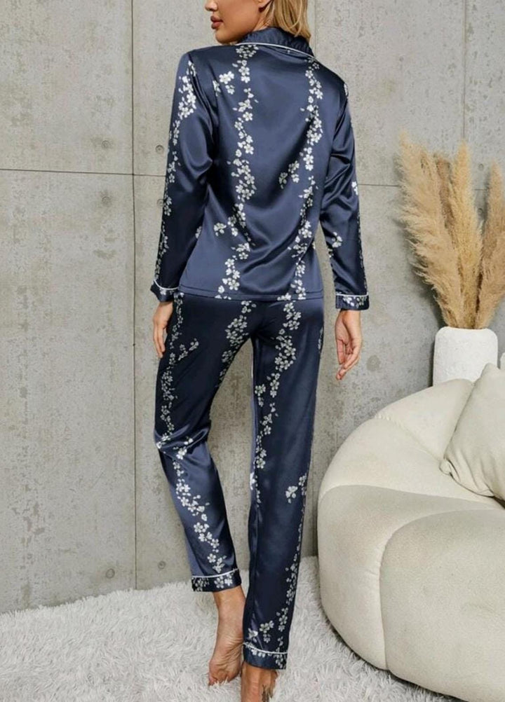 Valerie Night Wear Printed Silk Pajama Set VL0223-SS-NVFLO