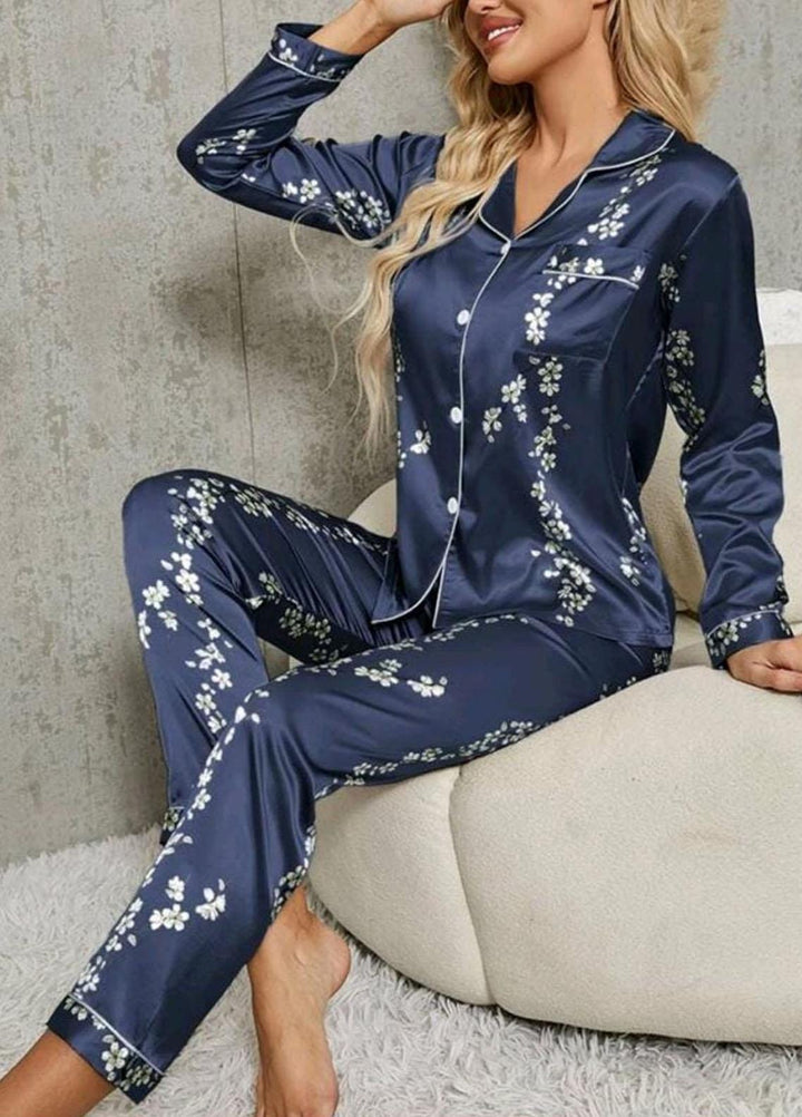 Valerie Night Wear Printed Silk Pajama Set VL0223-SS-NVFLO