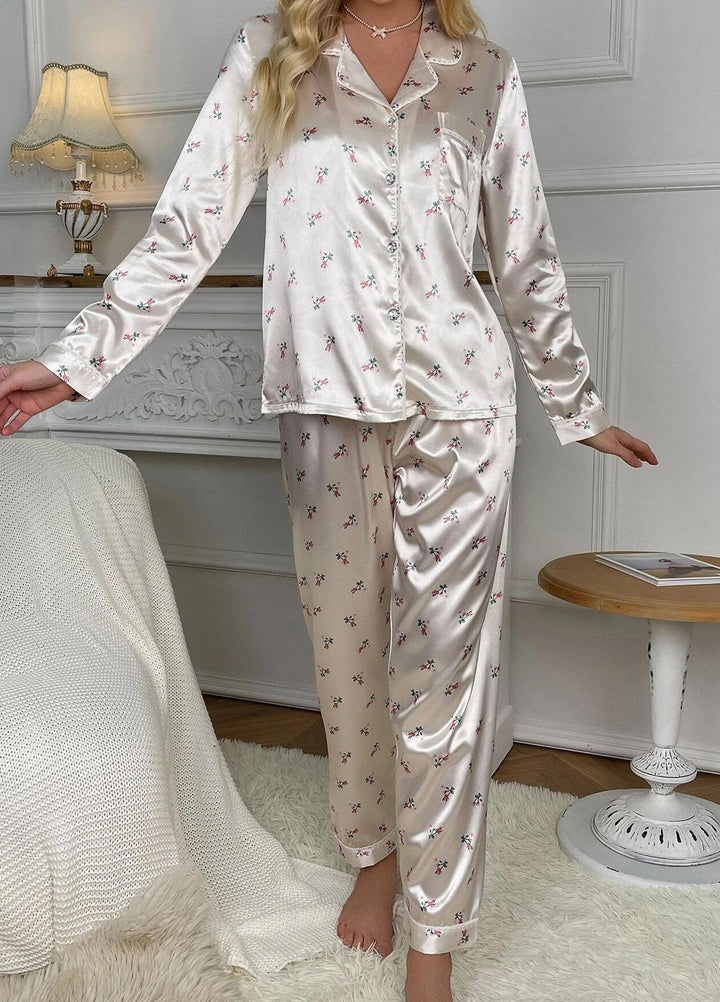 Valerie Night Wear Printed Silk Pajama Set VL0223-SS-IVFLO