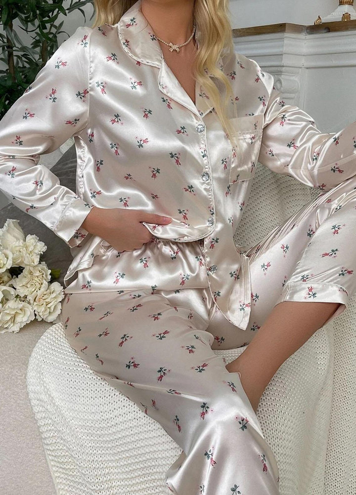 Valerie Night Wear Printed Silk Pajama Set VL0223-SS-IVFLO