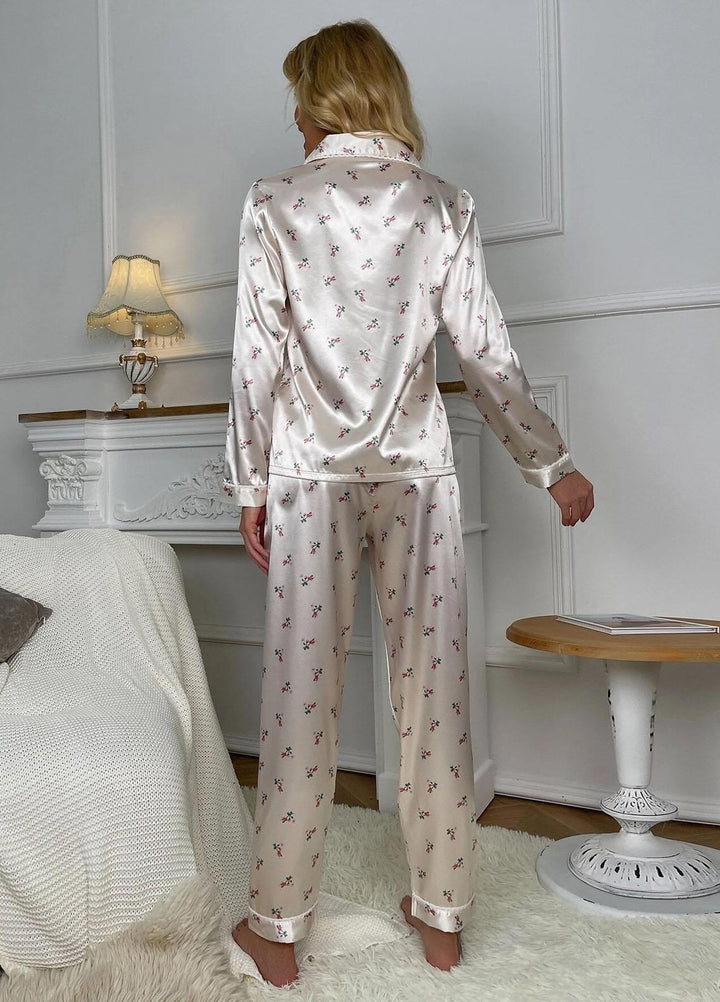 Valerie Night Wear Printed Silk Pajama Set VL0223-SS-IVFLO