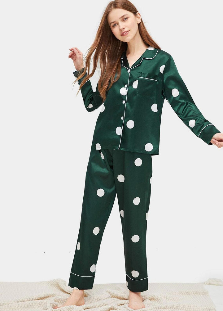 Valerie Night Wear Printed Silk Pajama Set VL0223-SS-GRNDT
