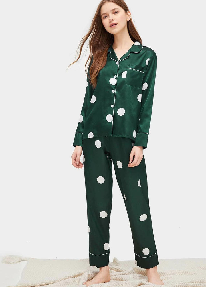Valerie Night Wear Printed Silk Pajama Set VL0223-SS-GRNDT
