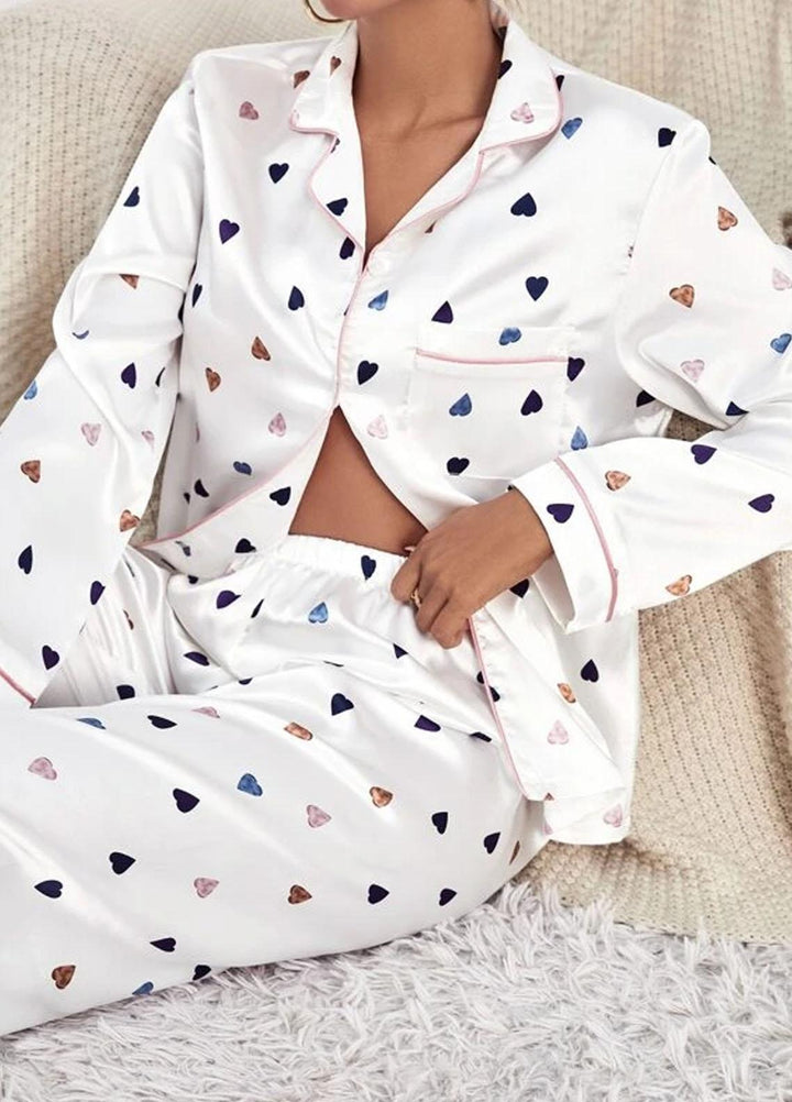 Valerie Night Wear Printed Silk Pajama Set VL-0223-SS-WHRT  (D)