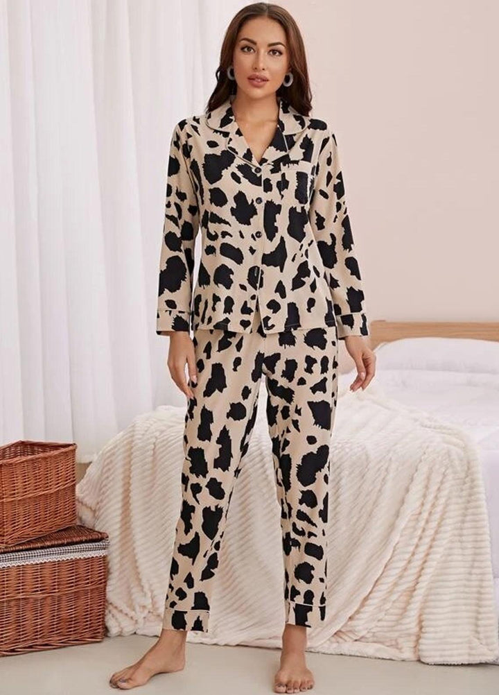 Valerie Night Wear Printed Silk Pajama Set VL-0223-SS-BEGBK