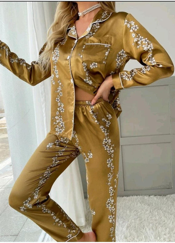 Valerie Night Wear Printed Silk Pajama Set VL0223-SS-BRFLO