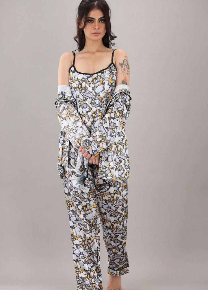 Valerie  7 Pcs Night Wear Satin Pajama Set CLK-ST-0038