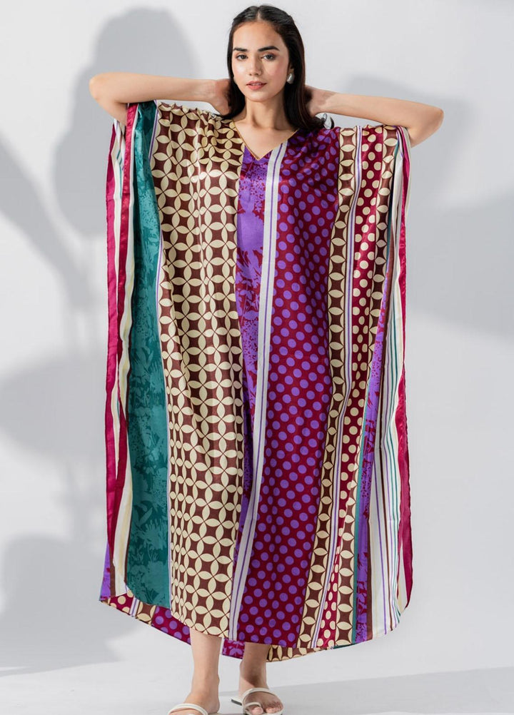 Valerie Printed Satin Long caftan  VL-CAF-MUL-02 - Night Dress