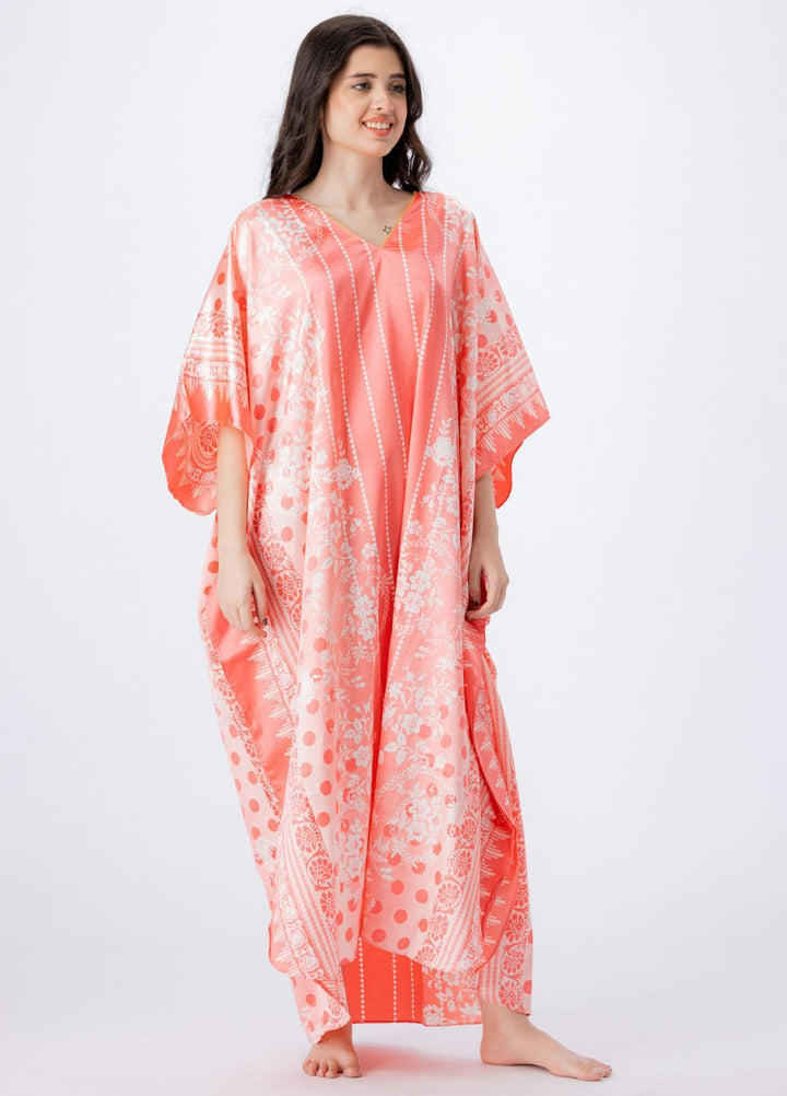 Valerie Long Caftan Collection 2022 Printed Satin Long Caftan Free Size  VKAF1022-101 - Night Dress