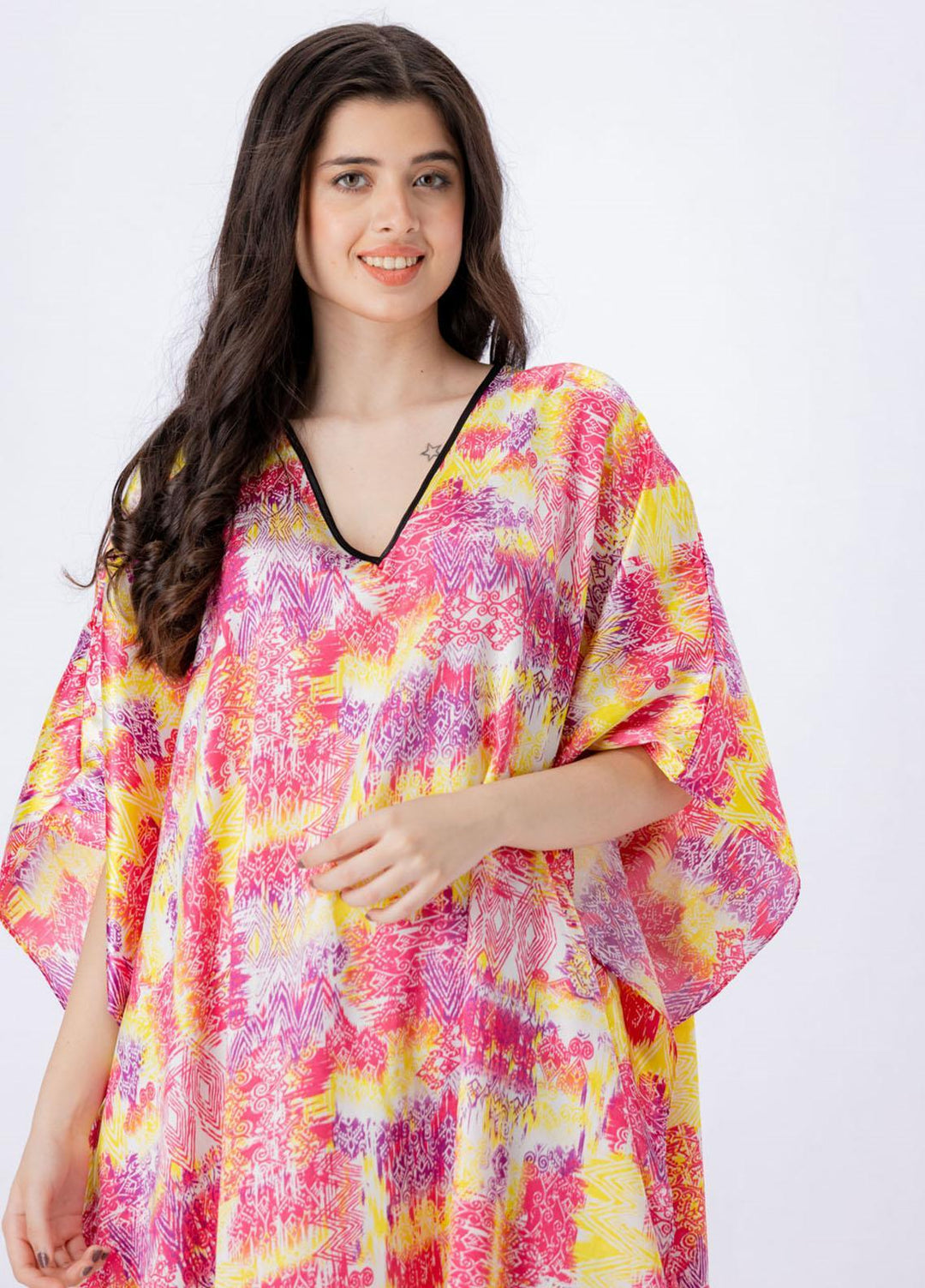 Valerie Long Caftan Collection 2022 Printed Satin Long Caftan Free Size  VKAF1022-102 - Night Dress