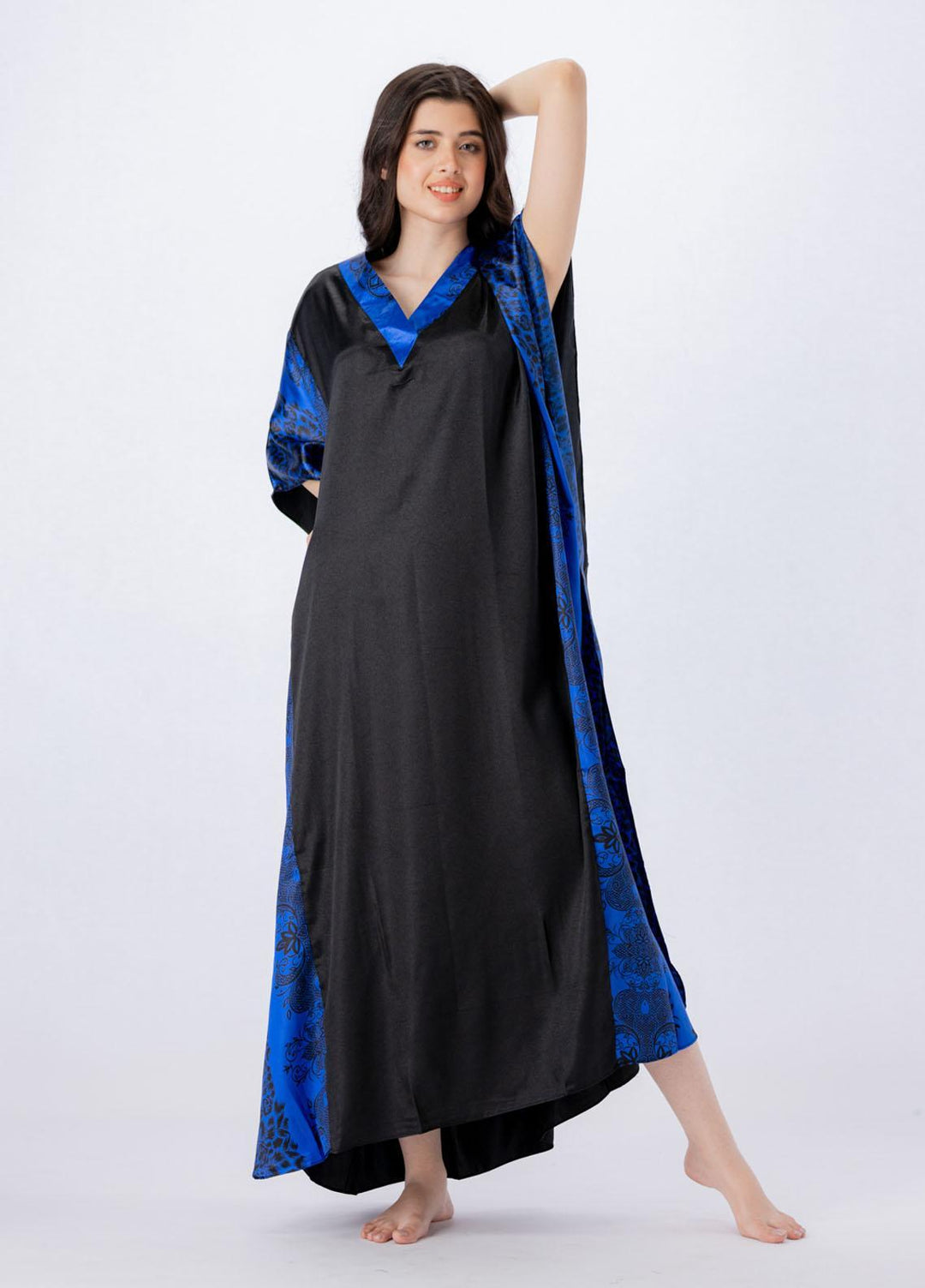 Valerie Long Caftan Collection 2022 Printed Satin Long Caftan Free Size  VKAF1022-107 - Night Dress