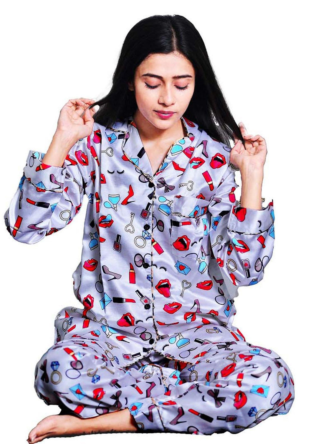 Valerie Night Wear Printed Satin Pajama Set ILS-PJ-008