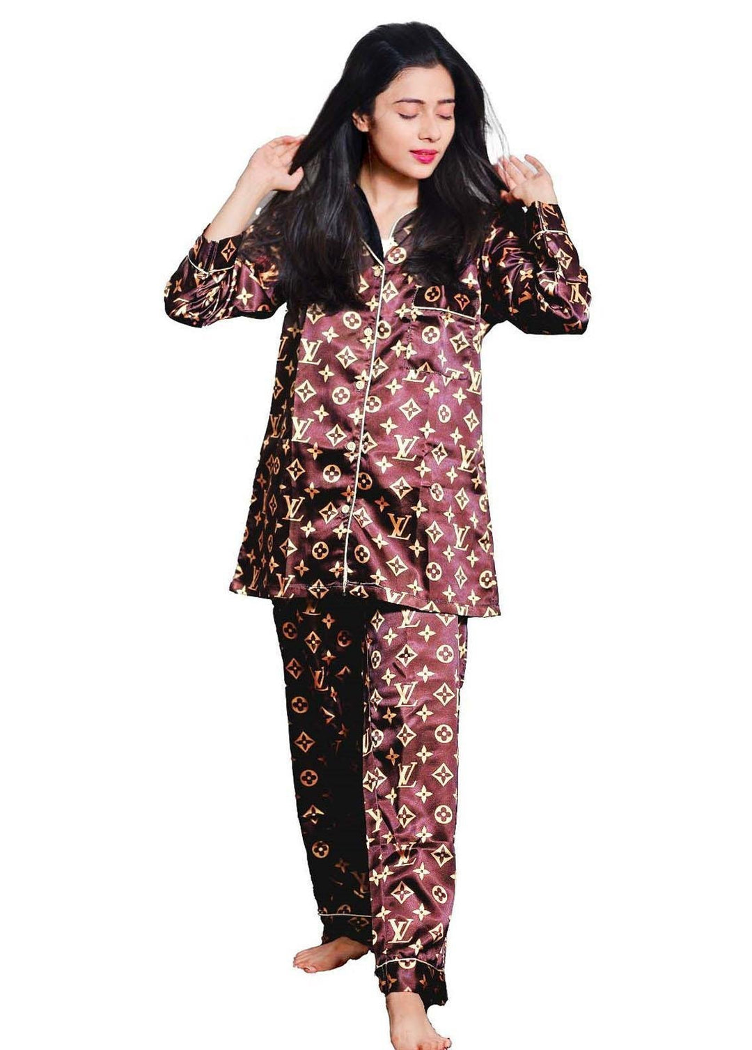 Valerie Night Wear Printed Satin Pajama Set ILS-PJ-009
