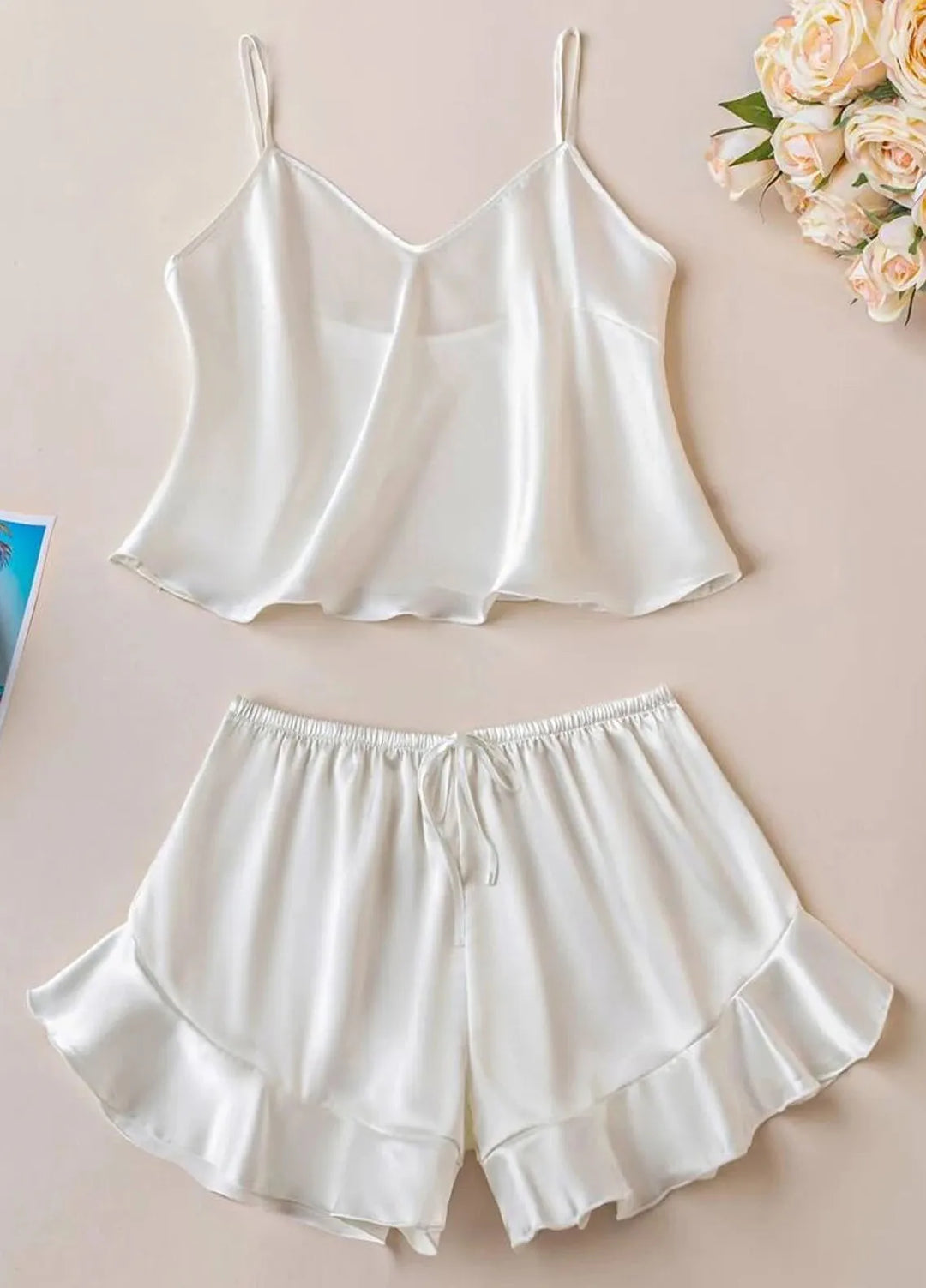 Valerie Pret Night Wear Polyester Cami Set BB-CCAMI03-WHT