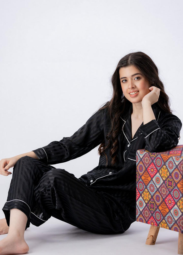 Valerie Pret Printed Satin Night Wear Pajama Set VSSPJ1022-BLK