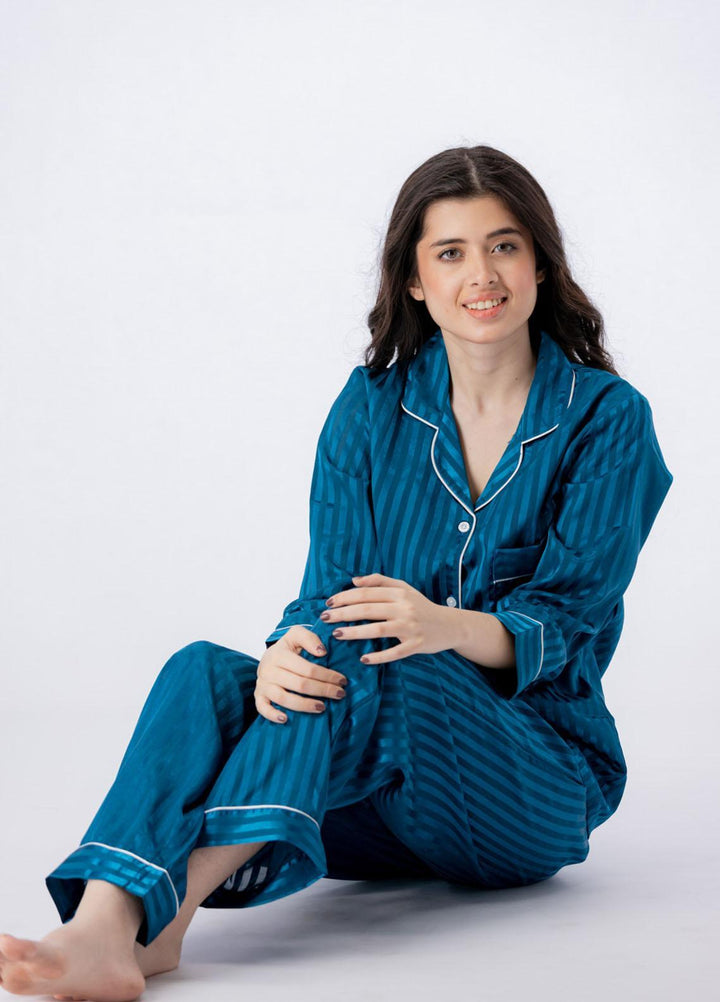 Valerie Pret Printed Satin Night Wear Pajama Set VSSPJ1022-TEAL