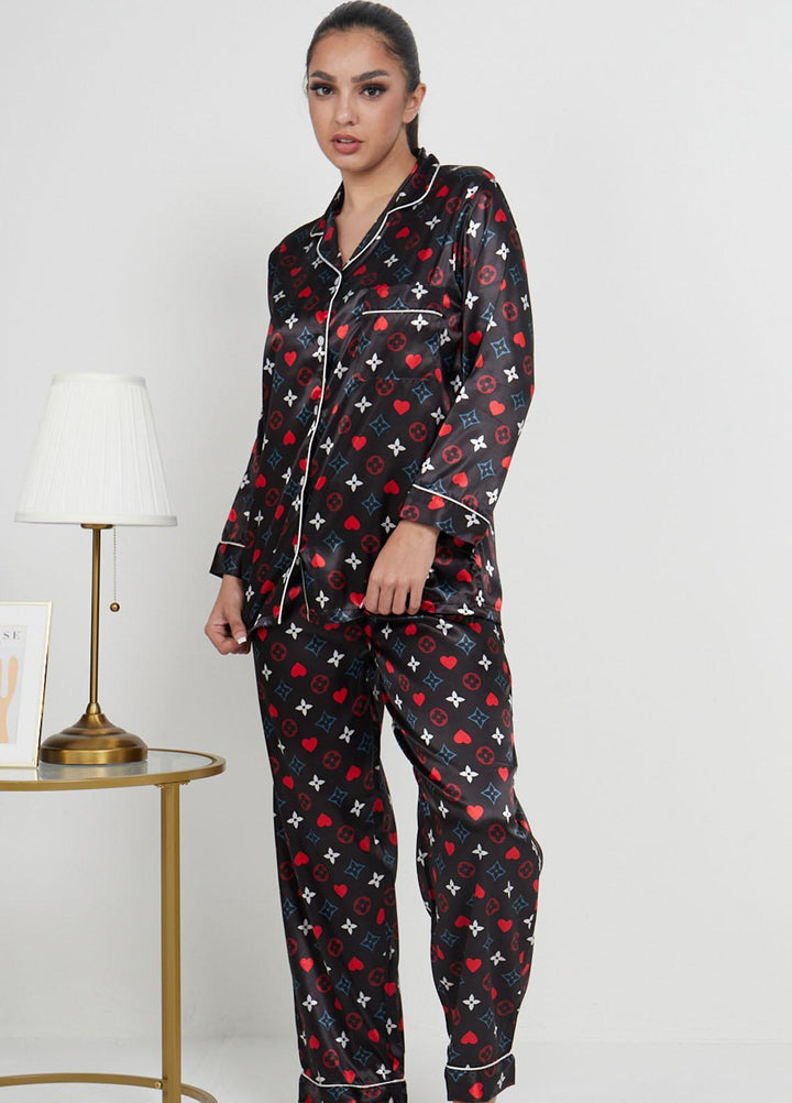 Valerie Night Wear  Satin Pajama Set PJCL-BLK