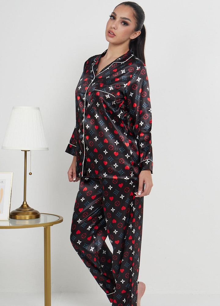 Valerie Night Wear  Satin Pajama Set PJCL-BLK