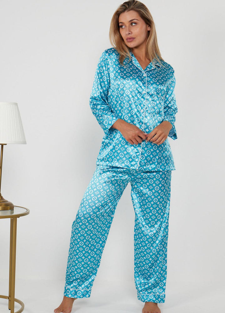 Valerie Night Wear  Satin Pajama Set PJCL-BLU