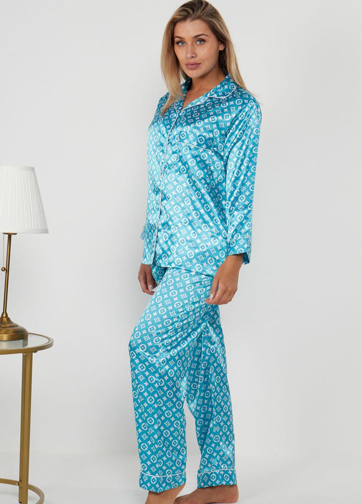 Valerie Night Wear  Satin Pajama Set PJCL-BLU