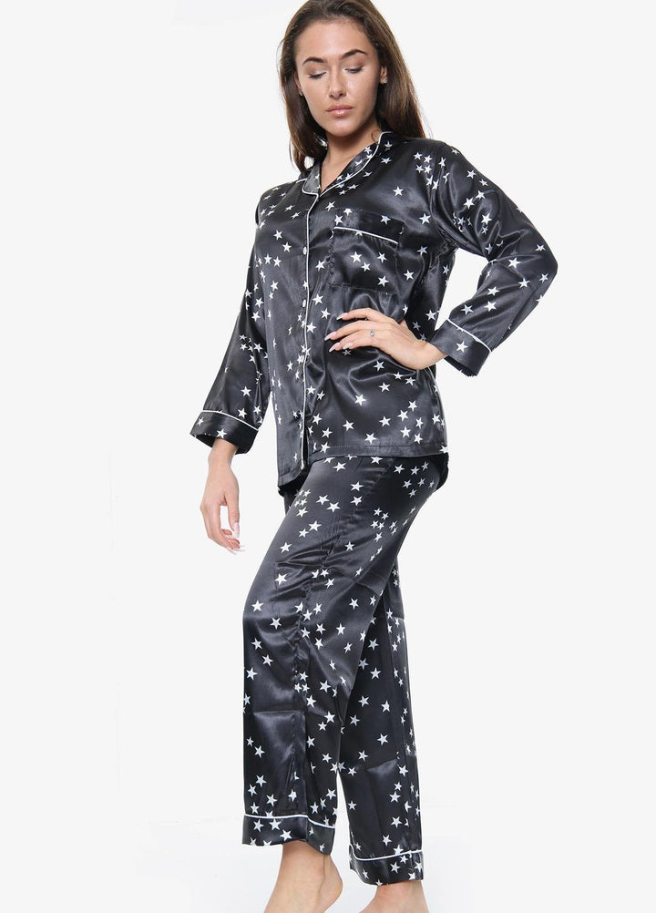 Valerie Night Wear  Satin Pajama Set PJSTR-BLK
