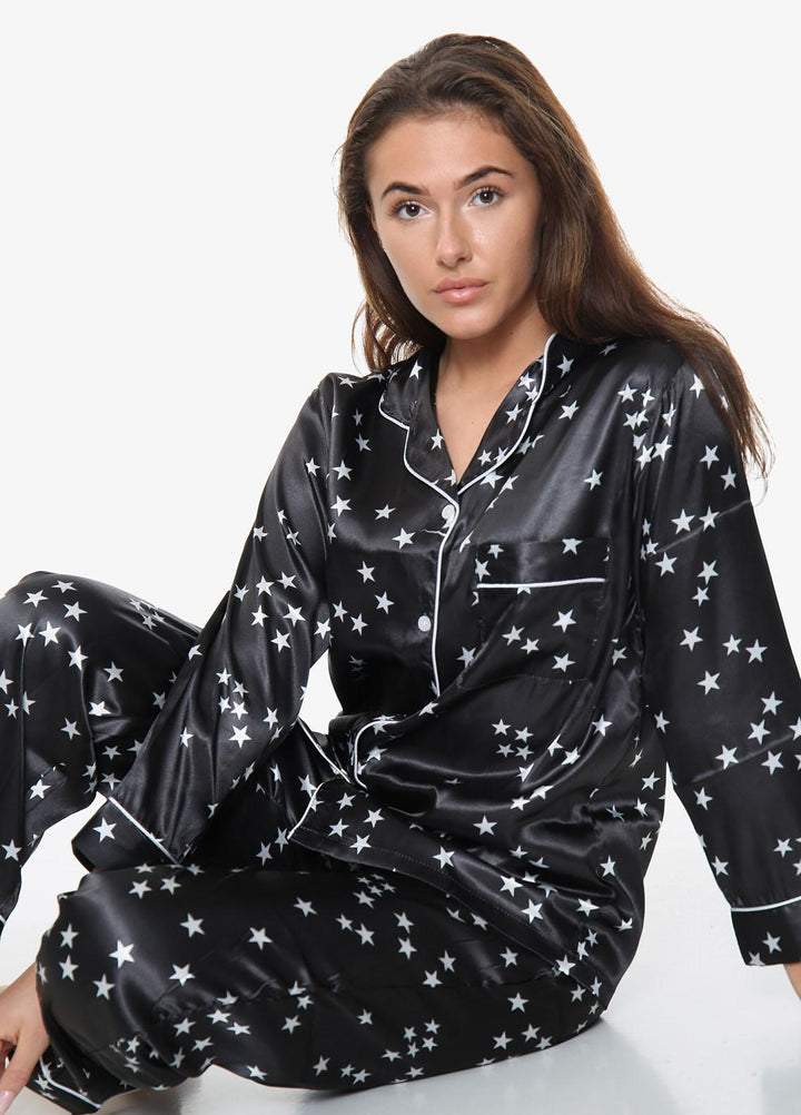 Valerie Night Wear  Satin Pajama Set PJSTR-BLK