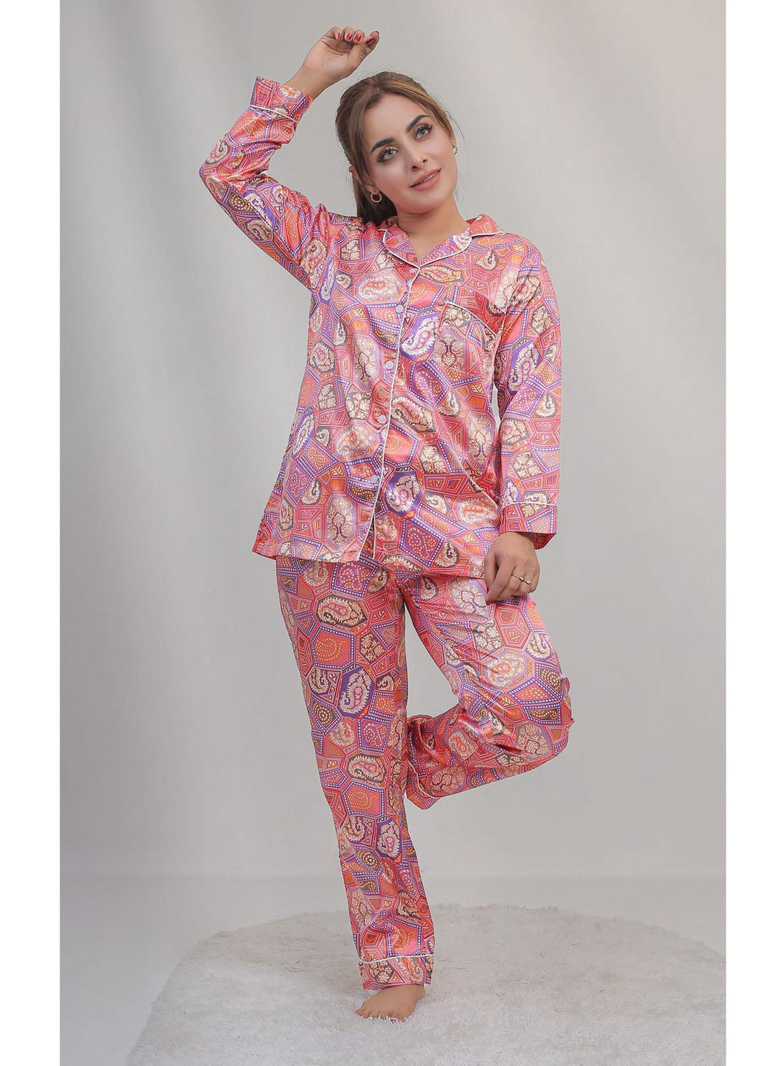Valerie Night Wear Printed Satin Pajama Set VL-CLASSIC-10