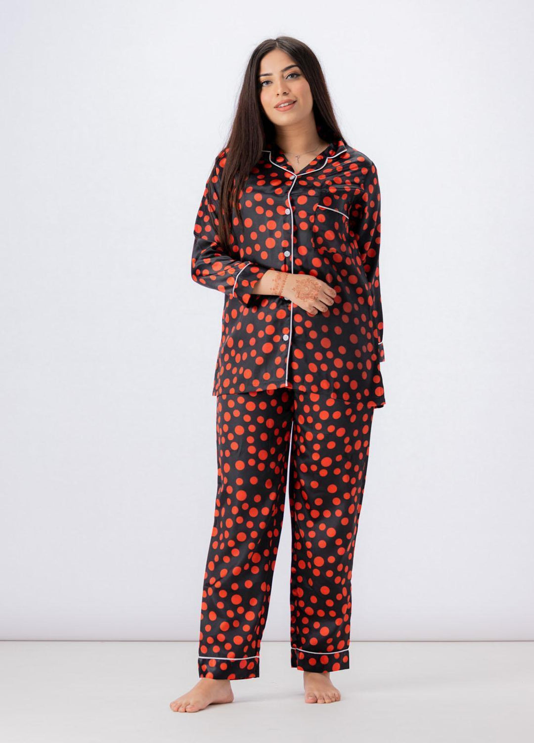 Valerie Night Wear Printed Satin Pajama Set VL-GLOSSY-02