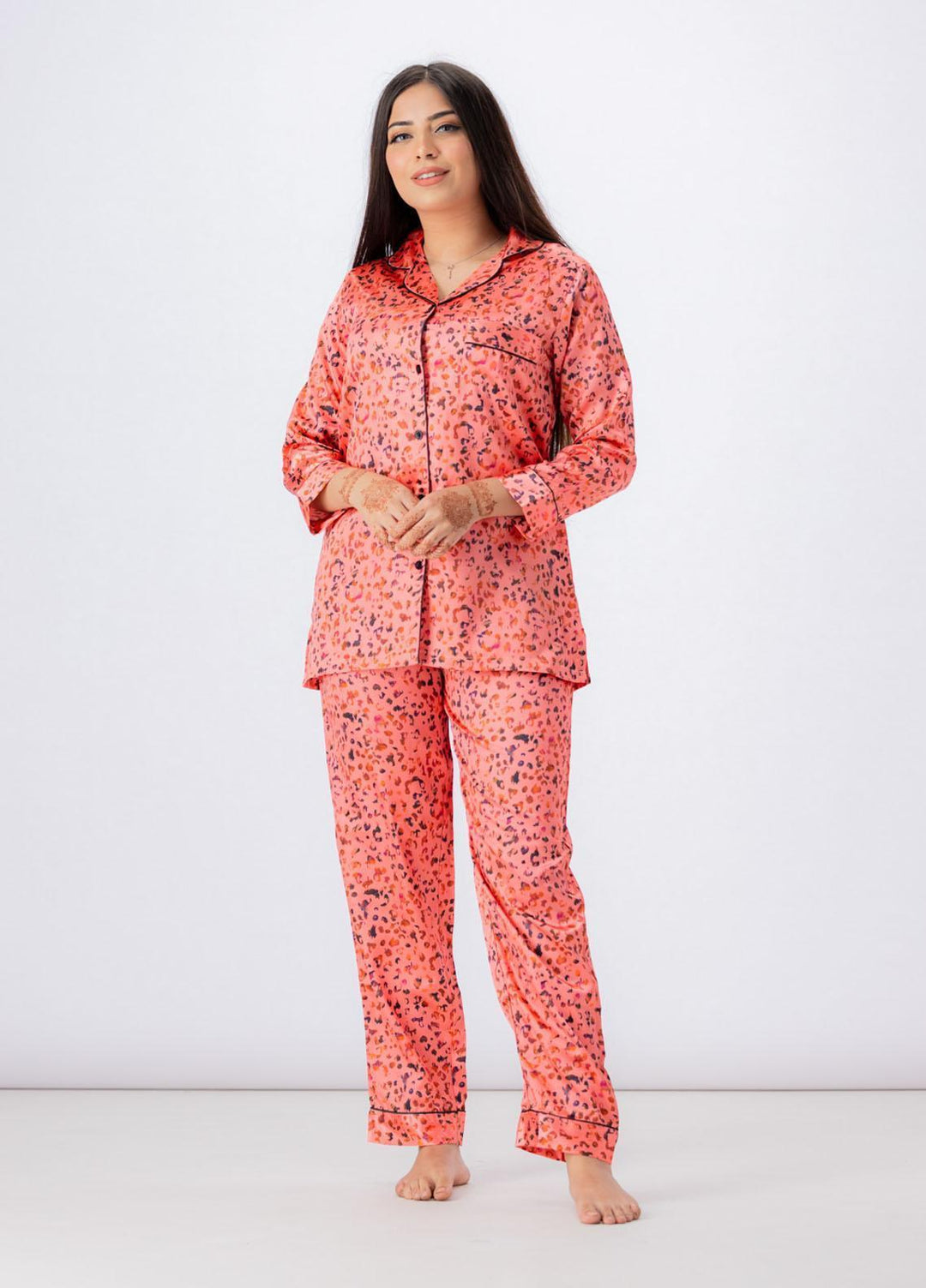 Valerie Night Wear Printed Satin Pajama Set VL-GLOSSY-03