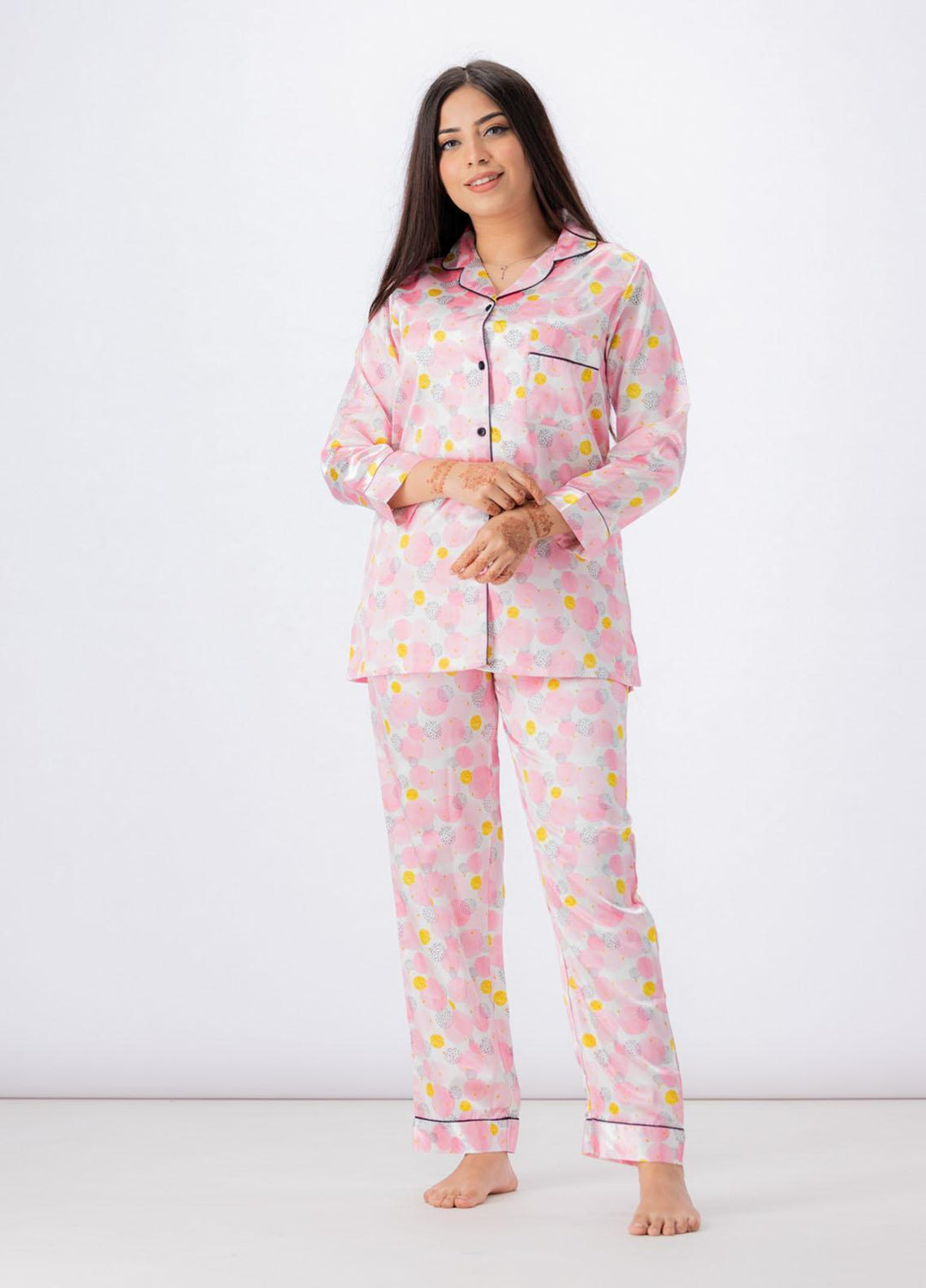 Valerie Night Wear Printed Satin Pajama Set VL-GLOSSY-04