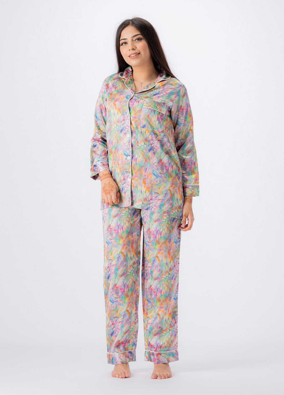 Valerie Night Wear Printed Satin Pajama Set VL-GLOSSY-05