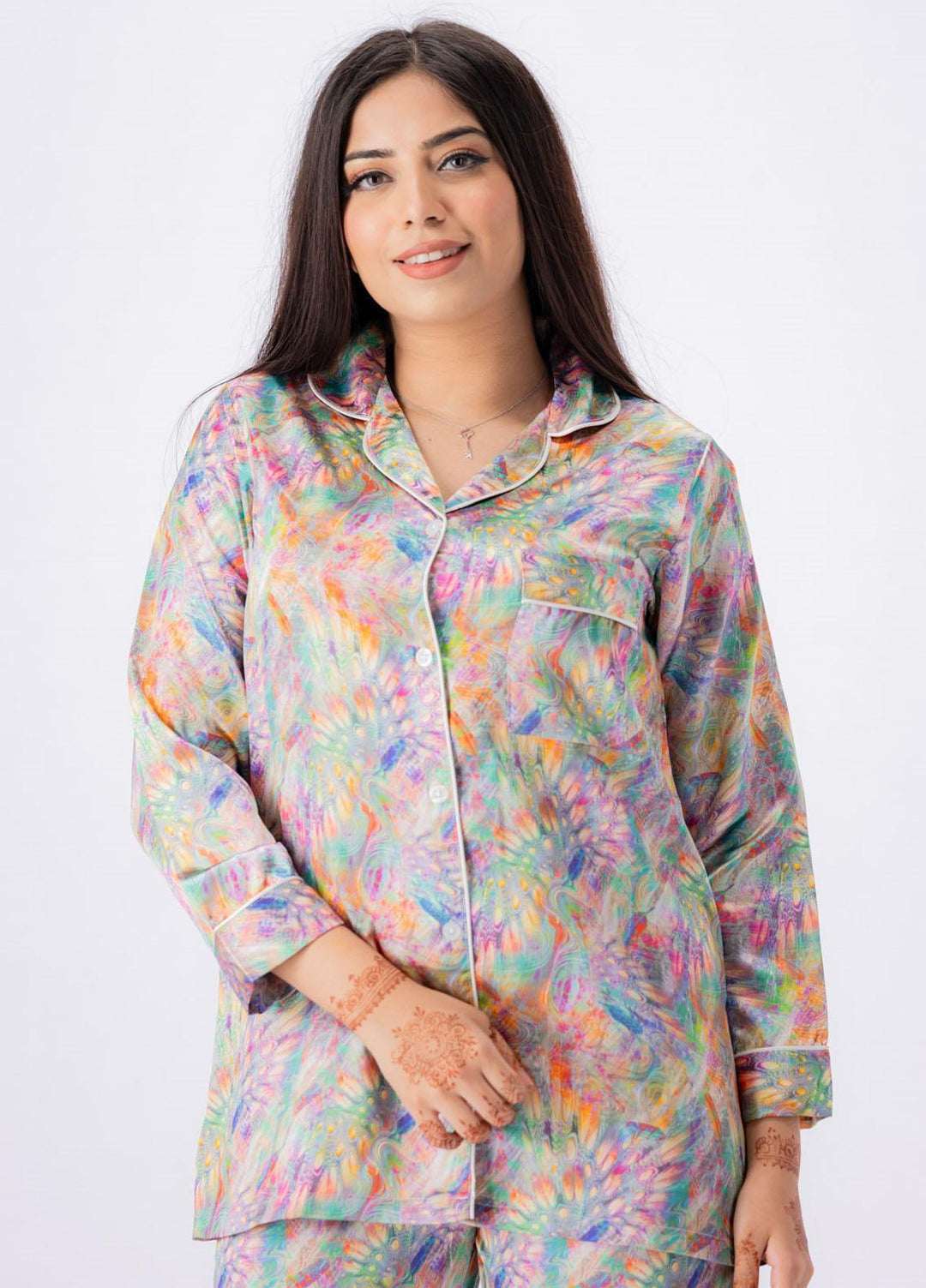 Valerie Night Wear Printed Satin Pajama Set VL-GLOSSY-05