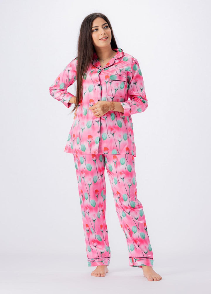 Valerie Night Wear Printed Satin Pajama Set VL-GLOSSY-06